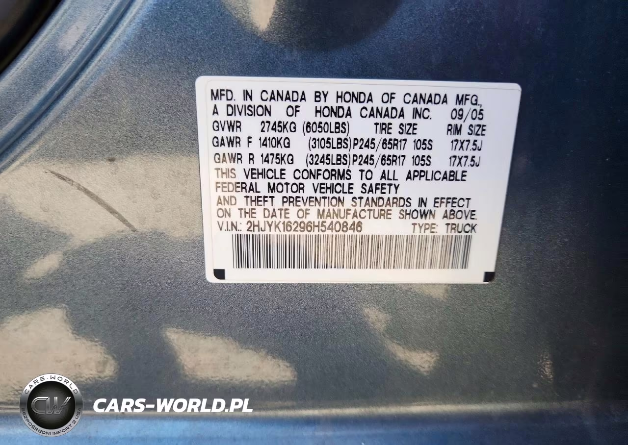 2006 Honda Ridgeline Rt VIN:2HJYK16296H540846 - 12