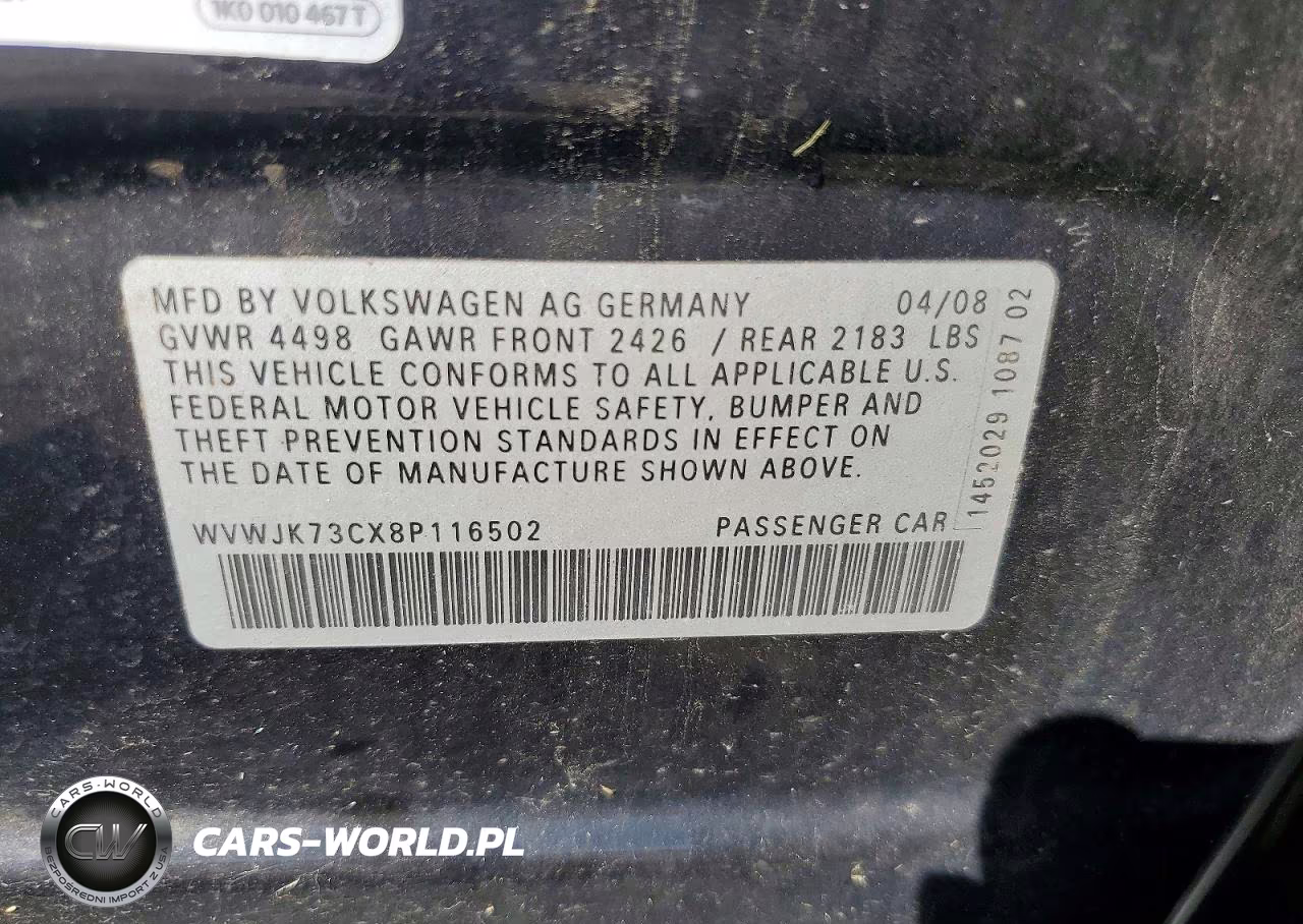 2008 Volkswagen Passat Turbo VIN:WVWJK73CX8P116502 - 12