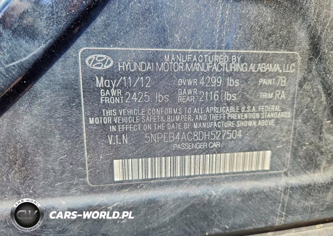 2013 Hyundai Sonata Gls VIN:5NPEB4AC8DH527504 - 12