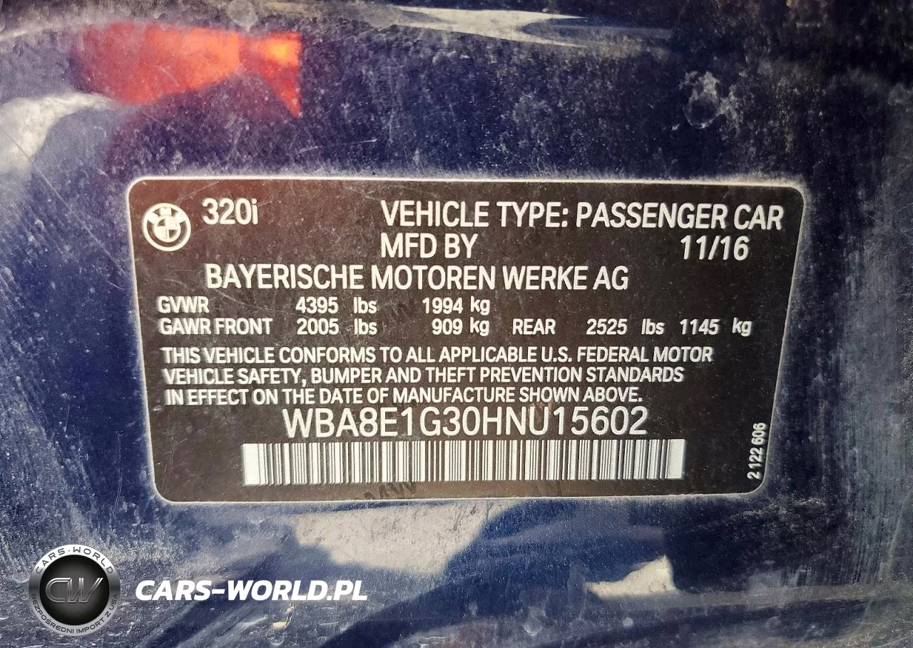 2017 BMW 320 I VIN:WBA8E1G30HNU15602 - 12