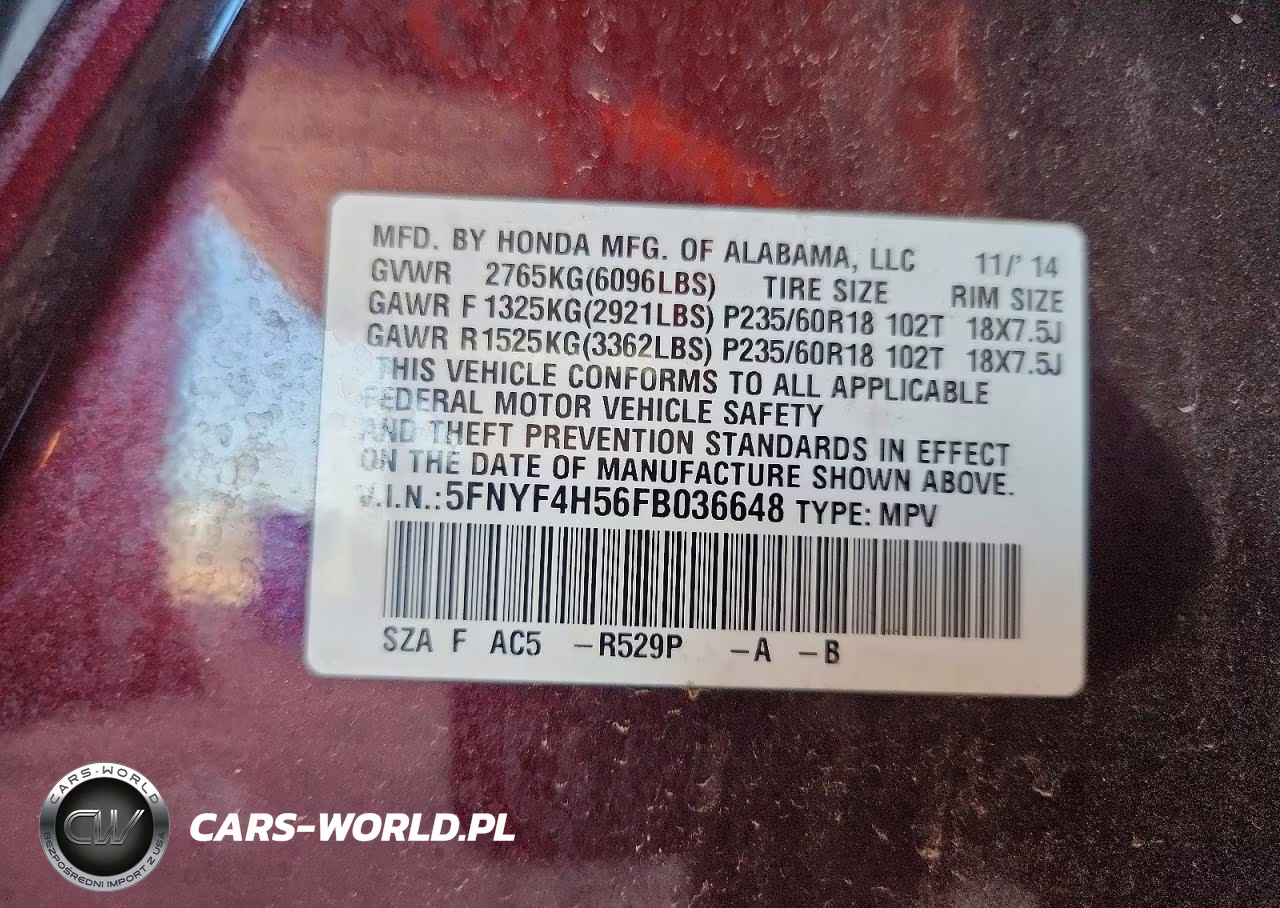 2015 Honda Pilot Exl VIN:5FNYF4H56FB036648 - 13