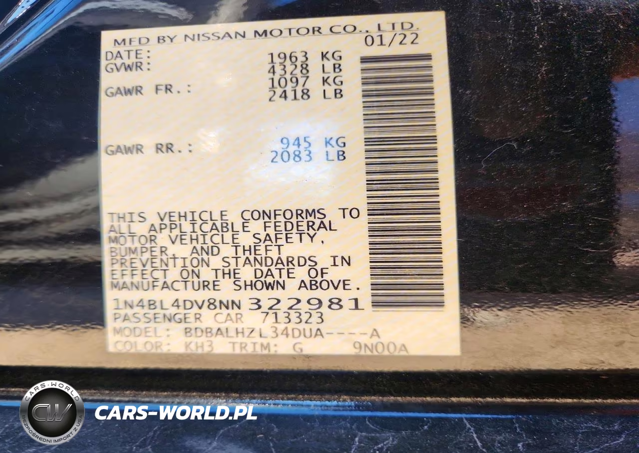 2022 Nissan Altima Sv VIN:1N4BL4DV8NN322981 - 12
