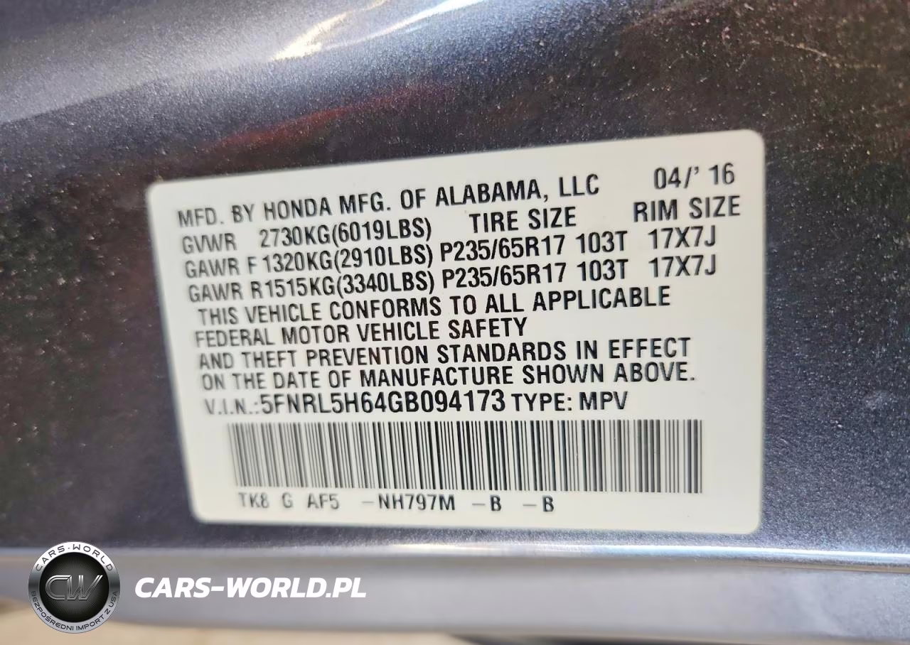 2016 Hond Odyssey VIN:5FNRL5H64GB094173 - 13