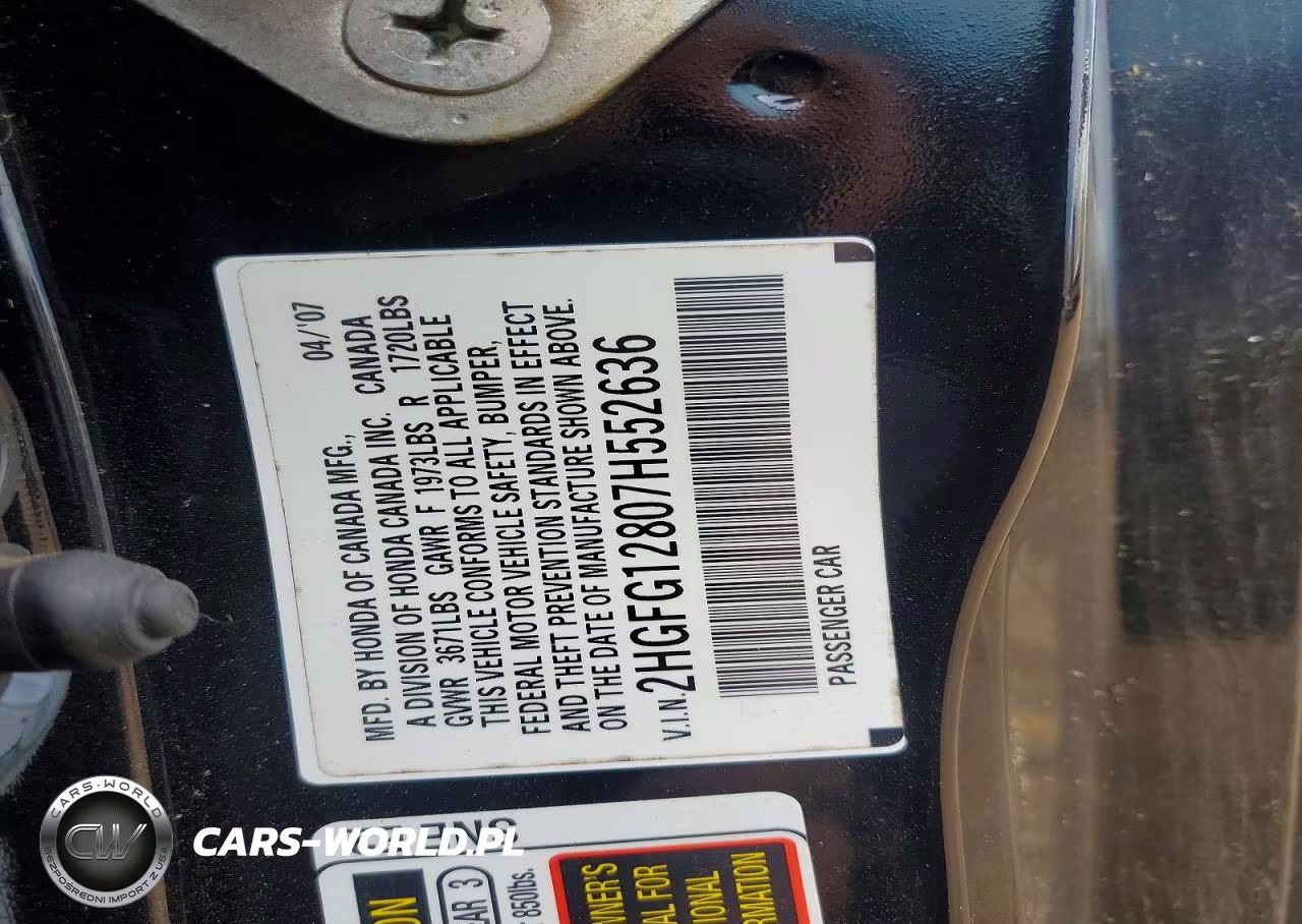 2007 Honda Civic VIN:2HGFG12807H552636 - 13