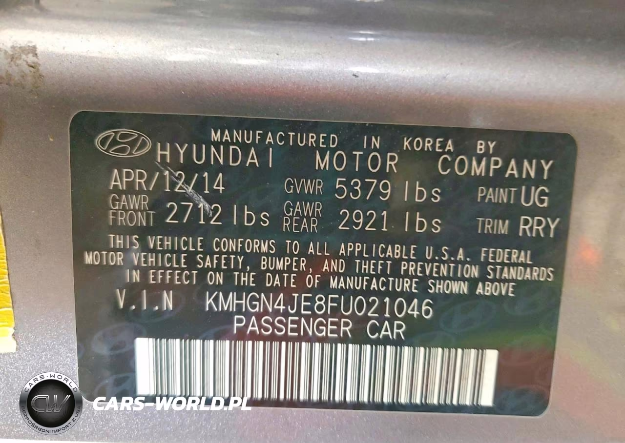 2015 Hyundai Genesis 3.8L VIN:KMHGN4JE8FU021046 - 12