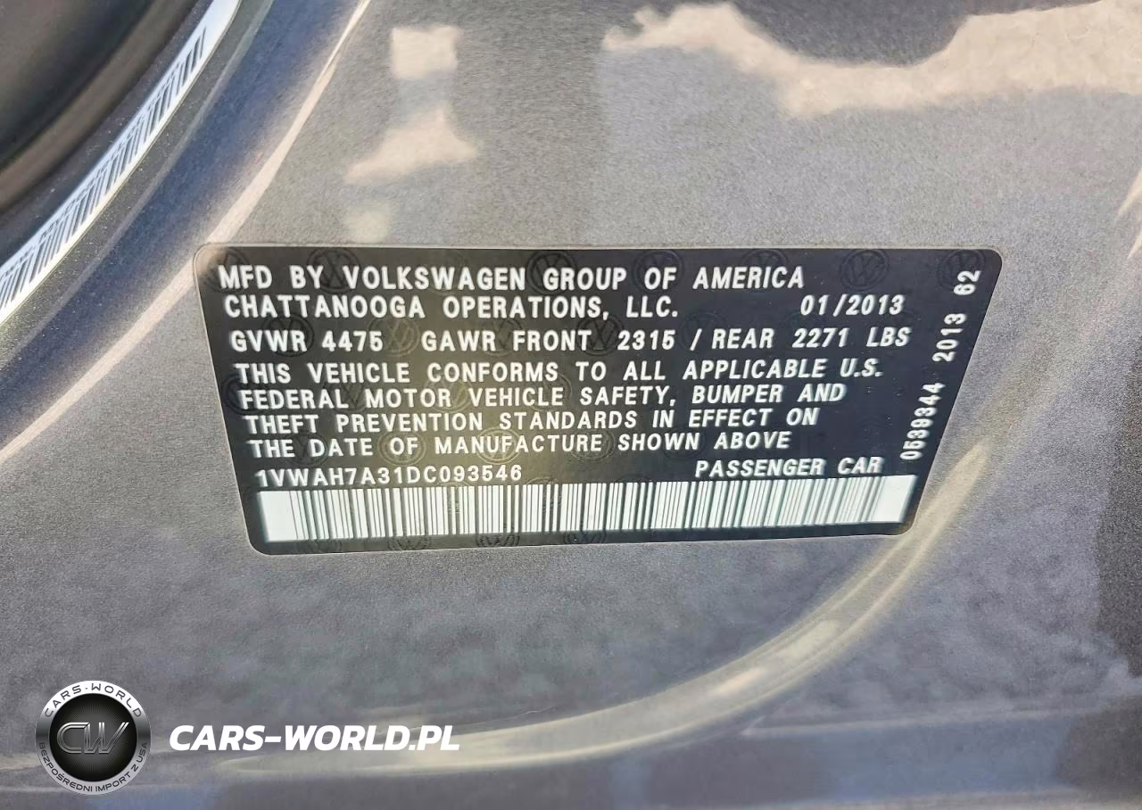 2013 Volkswagen Passat S VIN:1VWAH7A31DC093546 - 13