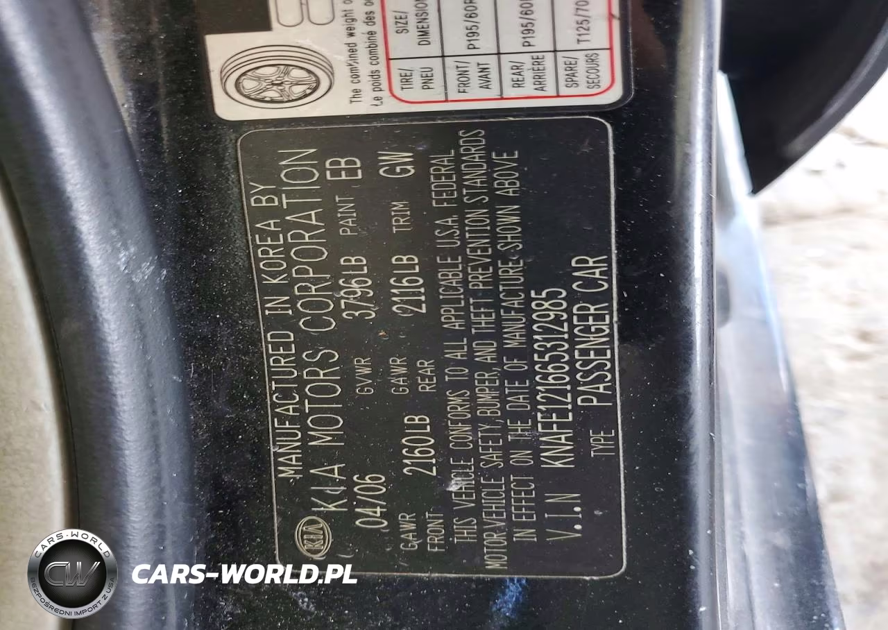 2006 Kia Spectra Ex VIN:KNAFE121665312985 - 12