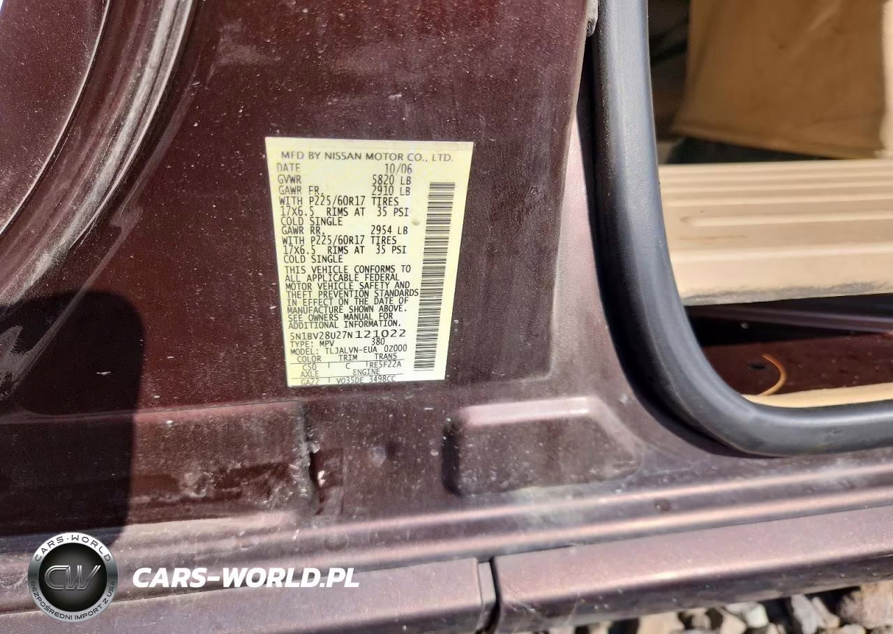2007 Nissan Quest 3.5 VIN:5N1BV28U27N121022 - 12