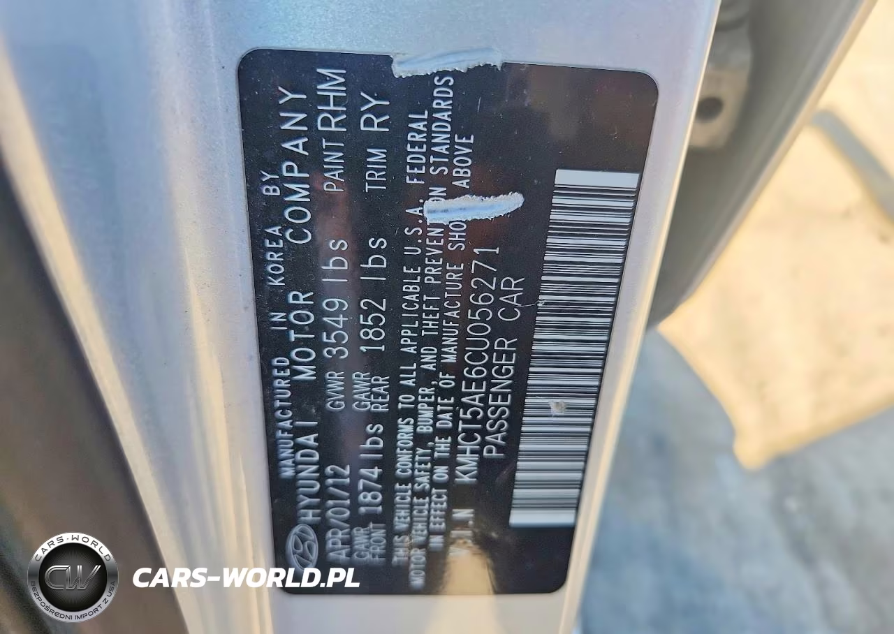 2012 Hyundai Accent Gs VIN:KMHCT5AE6CU056271 - 12