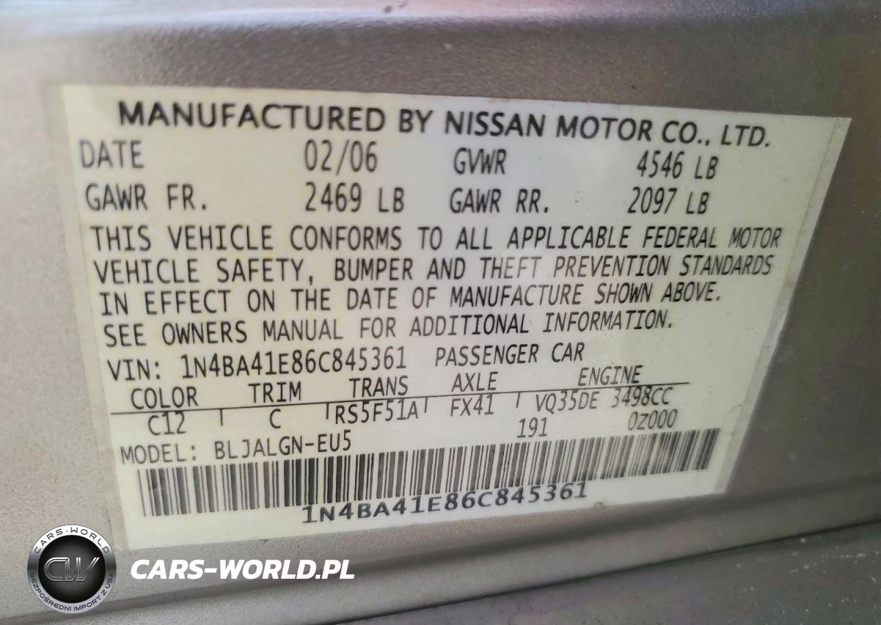 2006 Nissan Maxima 3.5 Se VIN:1N4BA41E86C845361 - 12