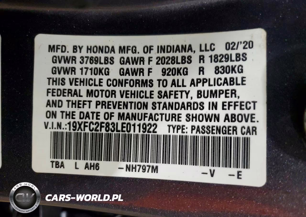 2020 Honda Civic Sport VIN:19XFC2F83LE011922 - 12