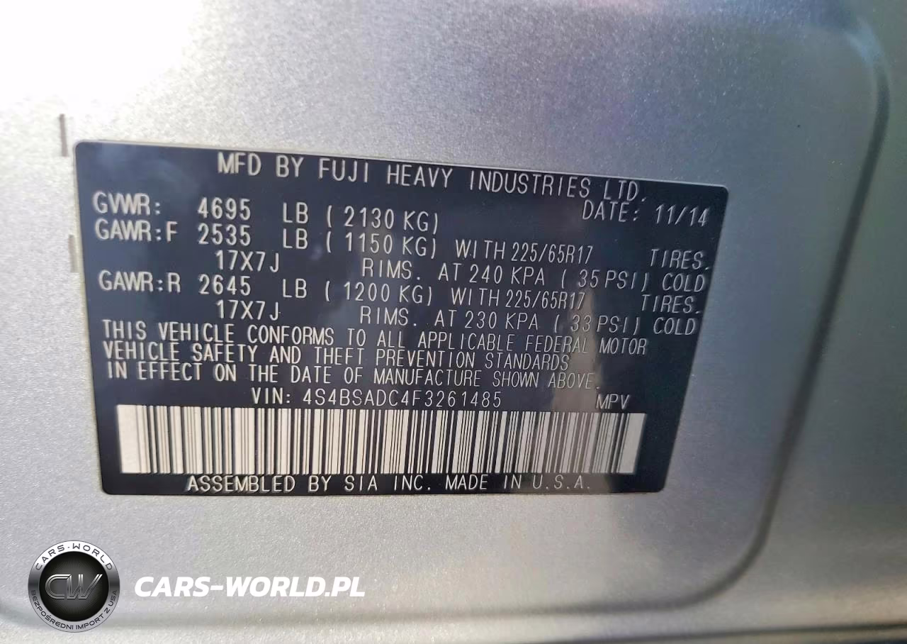 2015 Subaru Outback 2.5I Premium VIN:4S4BSADC4F3261485 - 13