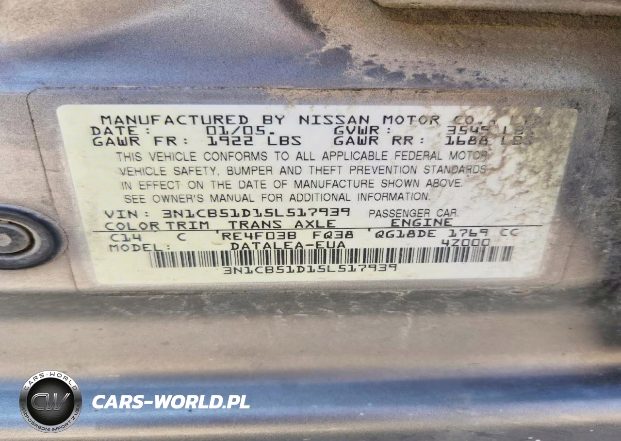 2005 Nissan Sentra 1.8 VIN:3N1CB51D15L517939 - 12