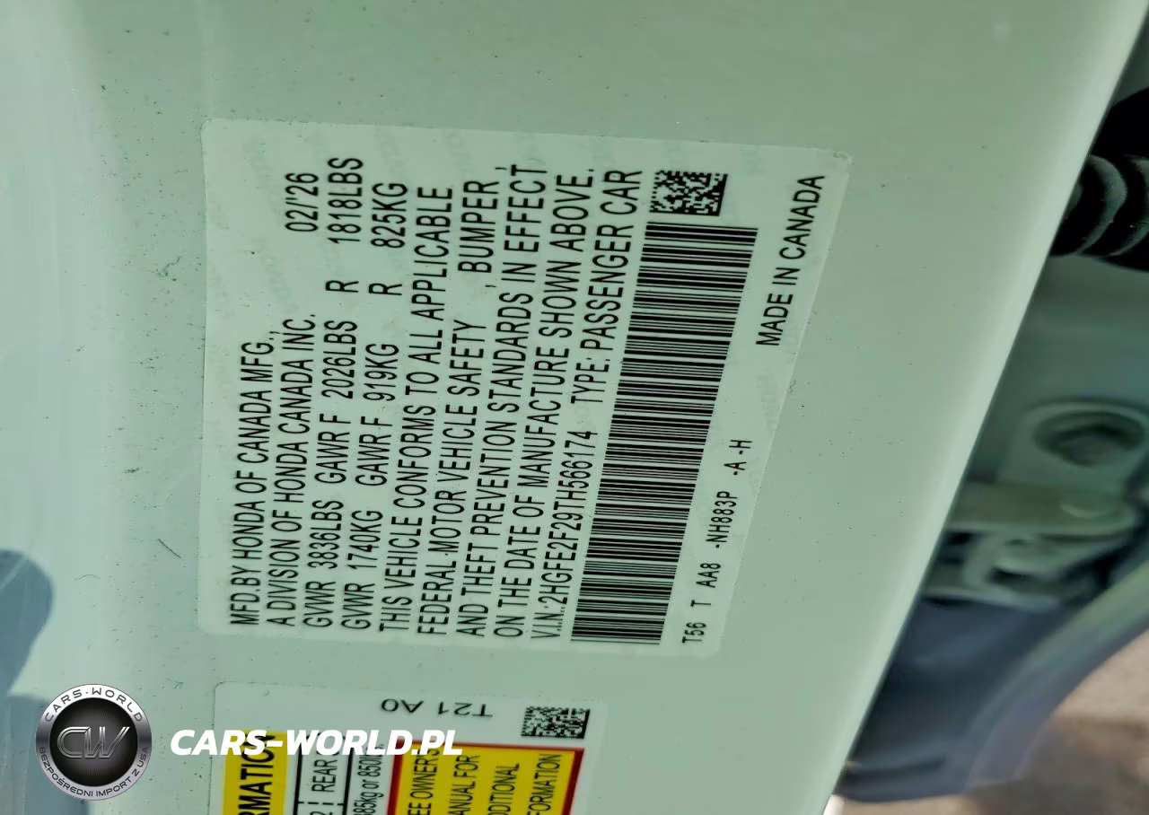 2026 Honda Civic Lx VIN:2HGFE2F29TH566174 - 12