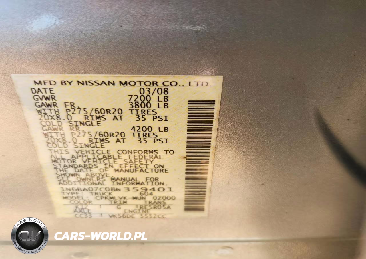 2008 Nissan Titan Xe Ffv VIN:1N6BA07C08N359401 - 13