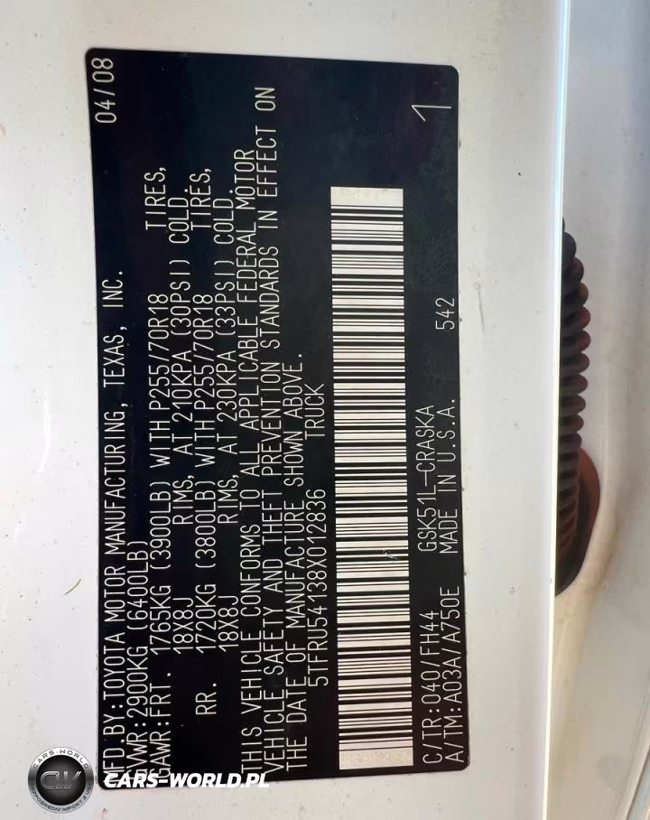 2008 Toyota Tundra Grade VIN:5TFRU54138X012836 - 10