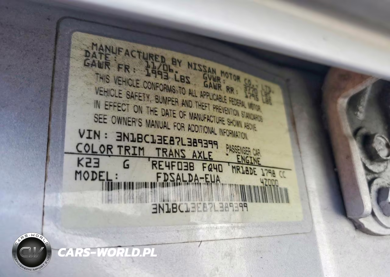2007 Nissan Versa 1.8 S VIN:3N1BC13E87L389399 - 13