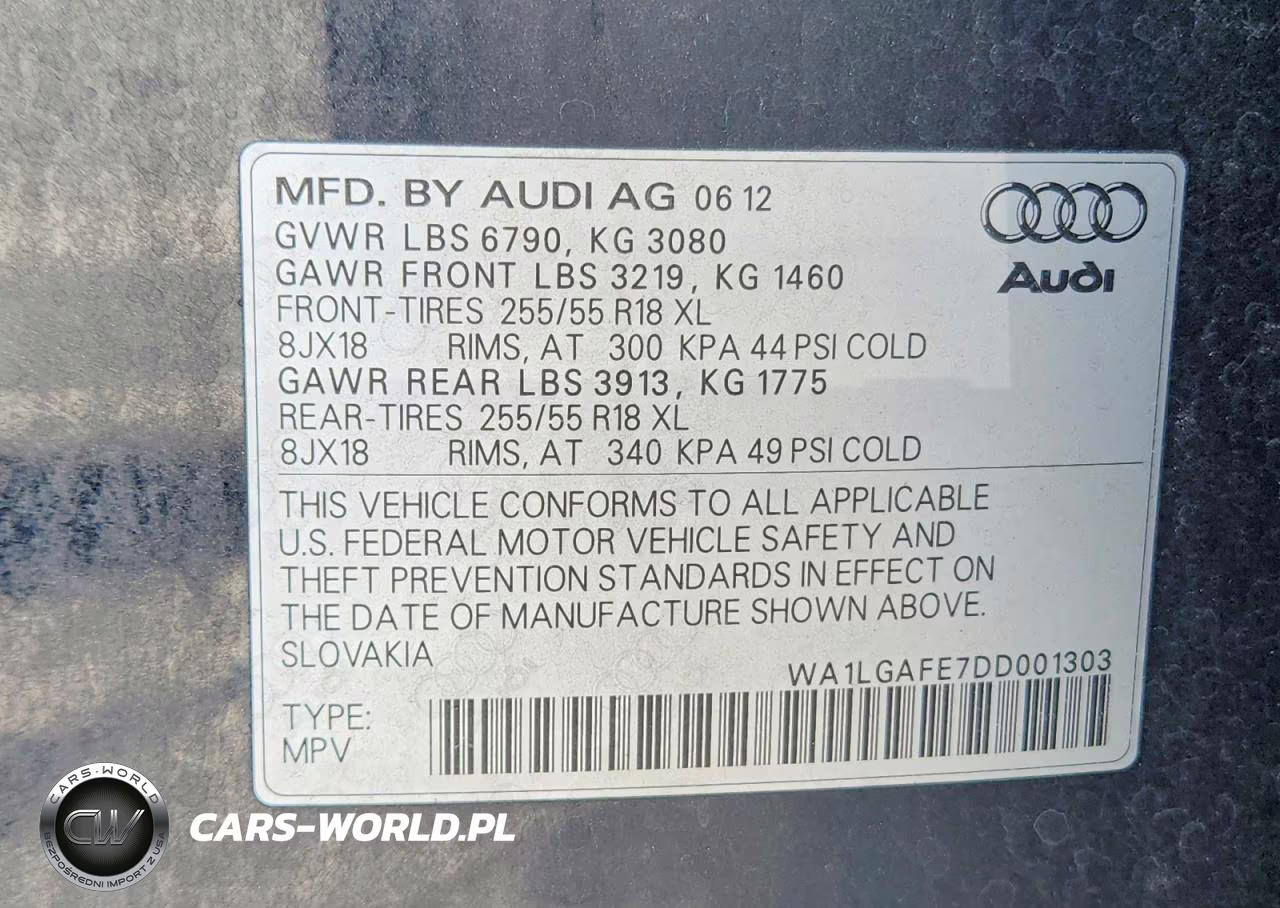 2013 Audi Q7 Premium Plus VIN:WA1LGAFE7DD001303 - 13