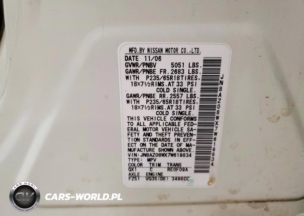 2007 Nissan Murano S VIN:JN8AZ08WX7W619834 - 14