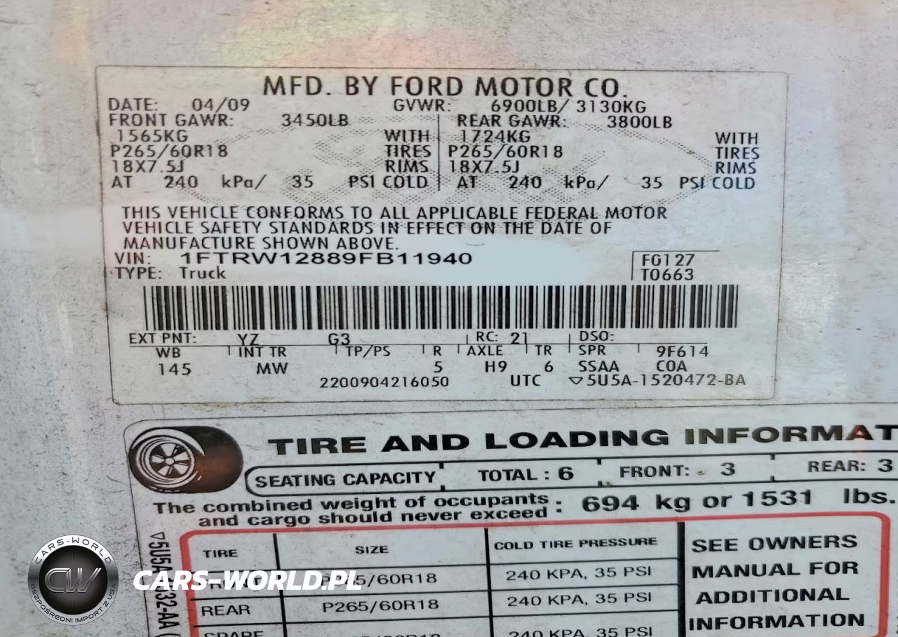 2009 Ford F150 Supercrew VIN:1FTRW12889FB11940 - 12