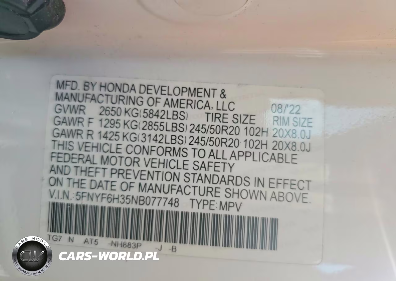 2022 Honda Pilot Sport VIN:5FNYF6H35NB077748 - 13