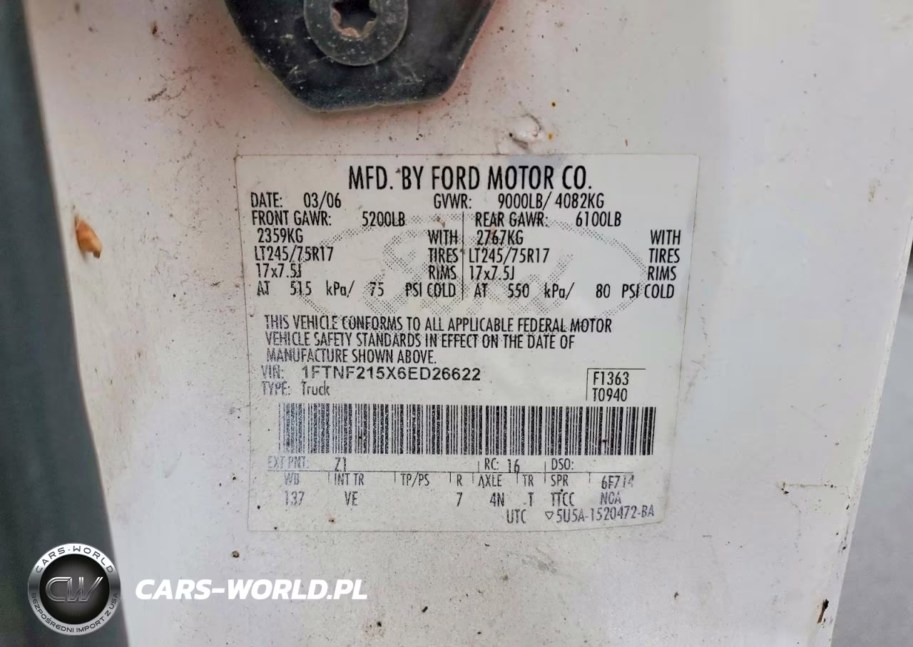 2006 Ford F250 Super Duty VIN:1FTNF215X6ED26622 - 12