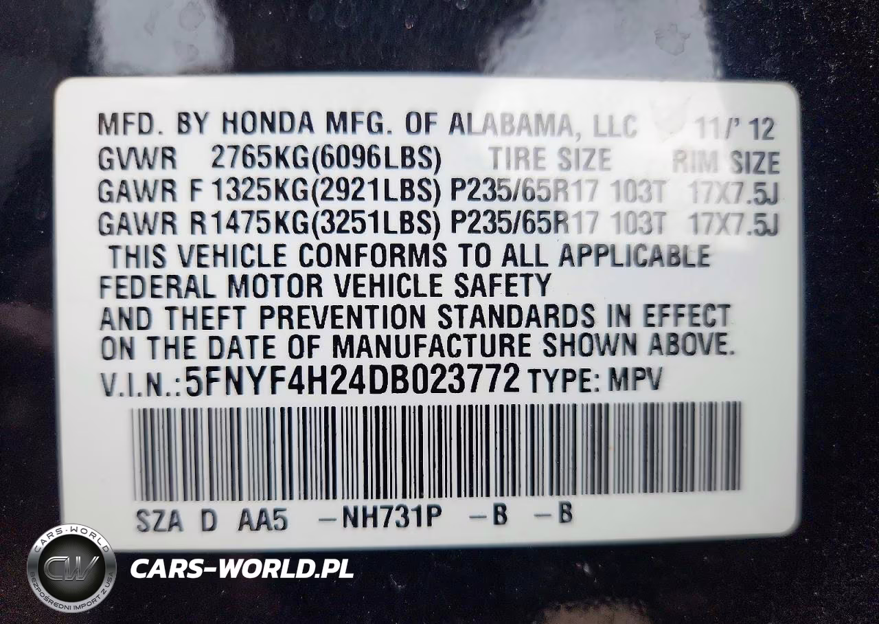 2013 Honda Pilot Lx VIN:5FNYF4H24DB023772 - 13