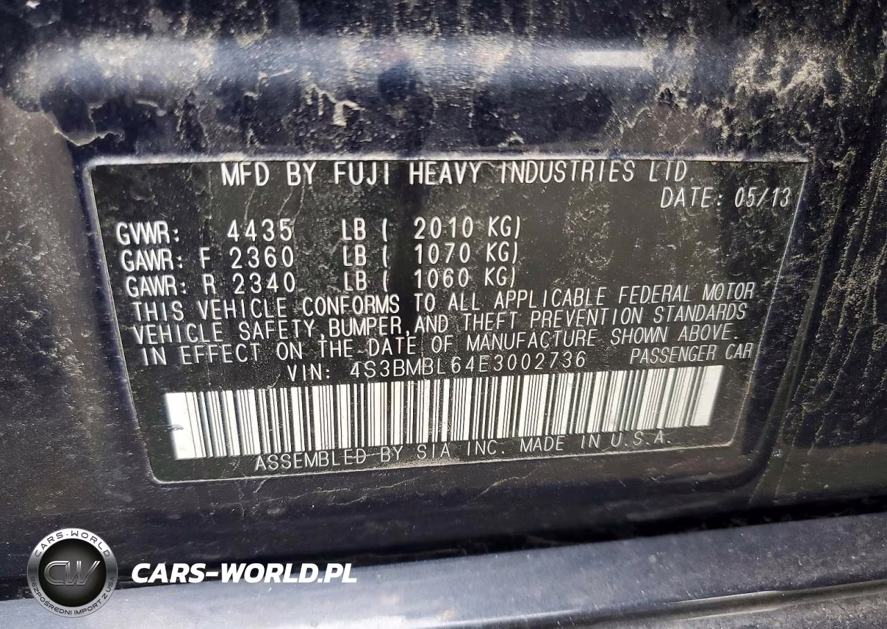 2014 Subaru Legacy 2.5I Limited VIN:4S3BMBL64E3002736 - 13