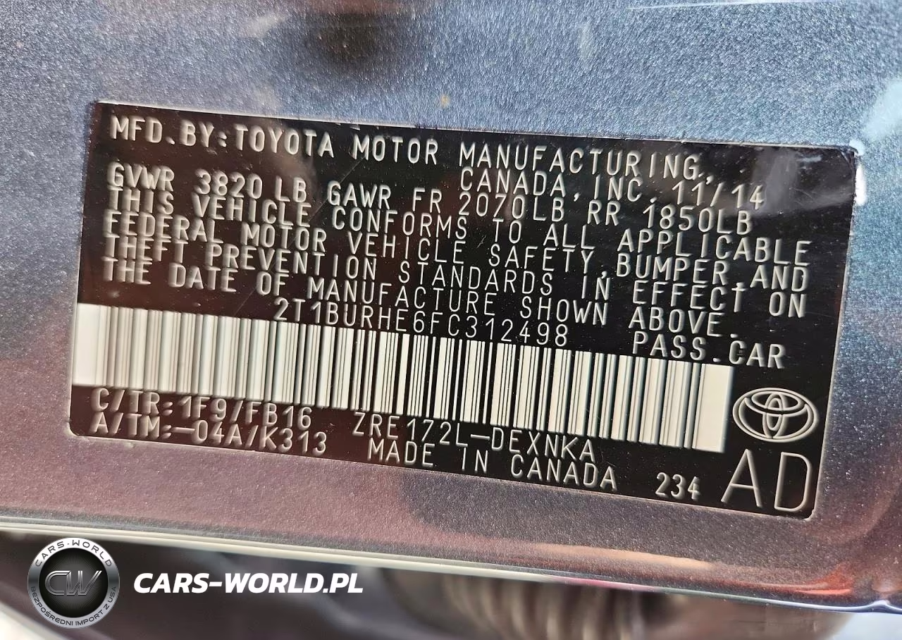 2015 Toyota Corolla Le VIN:2T1BURHE6FC312498 - 12