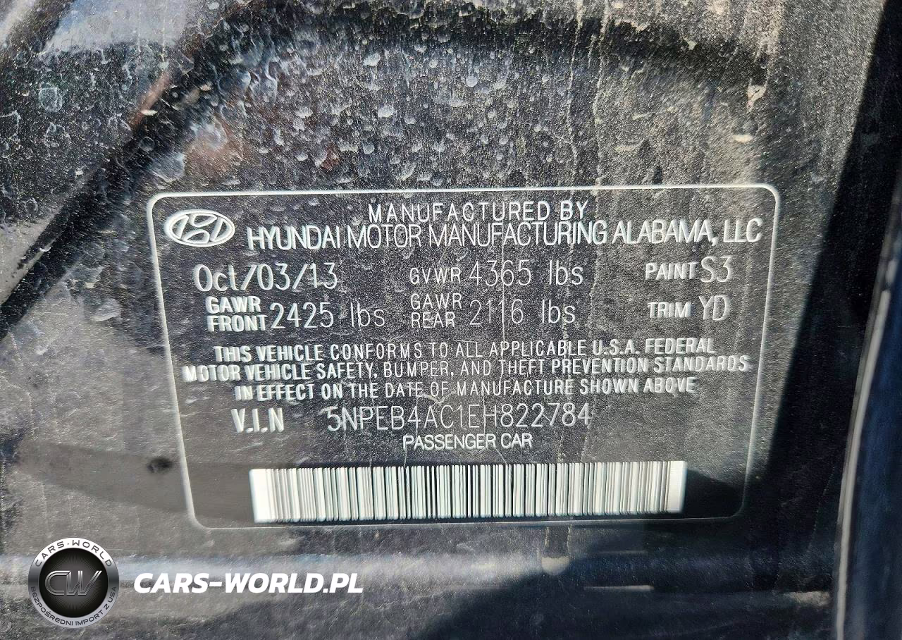 2014 Hyundai Sonata Gls VIN:5NPEB4AC1EH822784 - 12