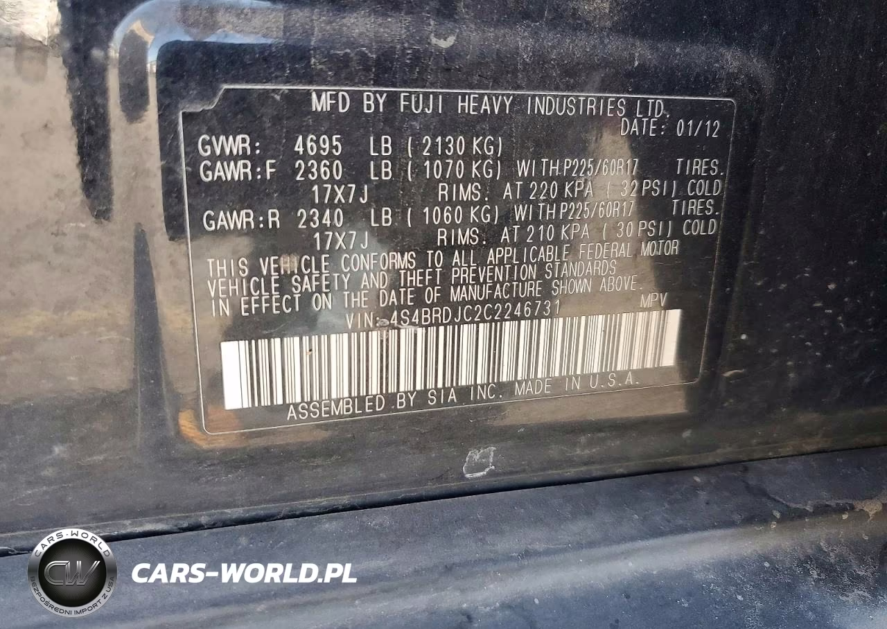 2012 Subaru Outback 3.6R Limited VIN:4S4BRDJC2C2246731 - 14