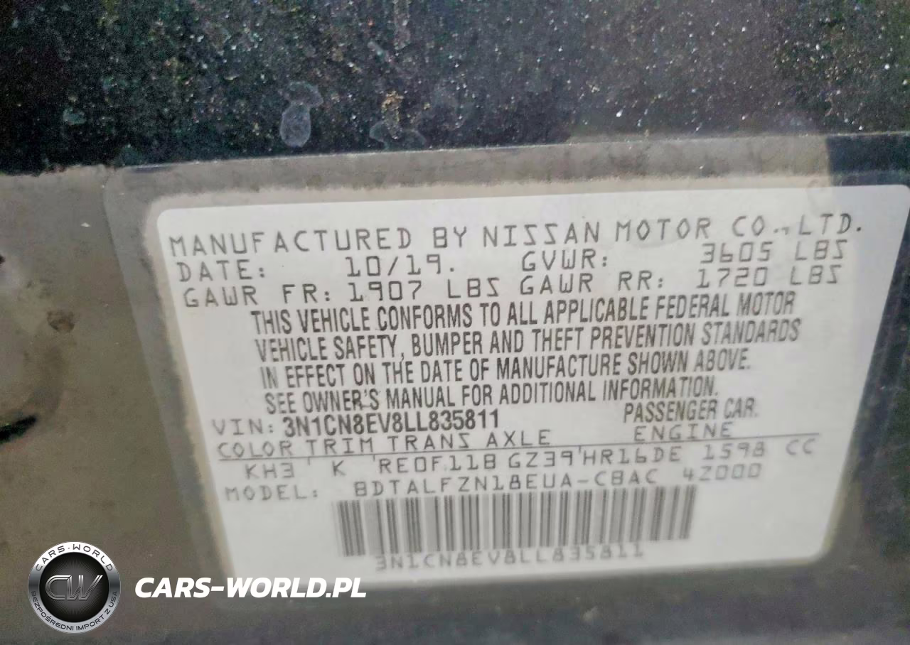 2020 Nissan Versa Sv VIN:3N1CN8EV8LL835811 - 12