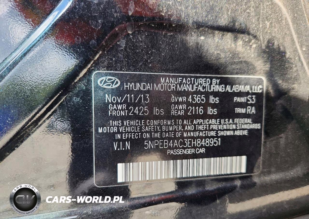 2014 Hyundai Sonata Gls VIN:5NPEB4AC3EH848951 - 12