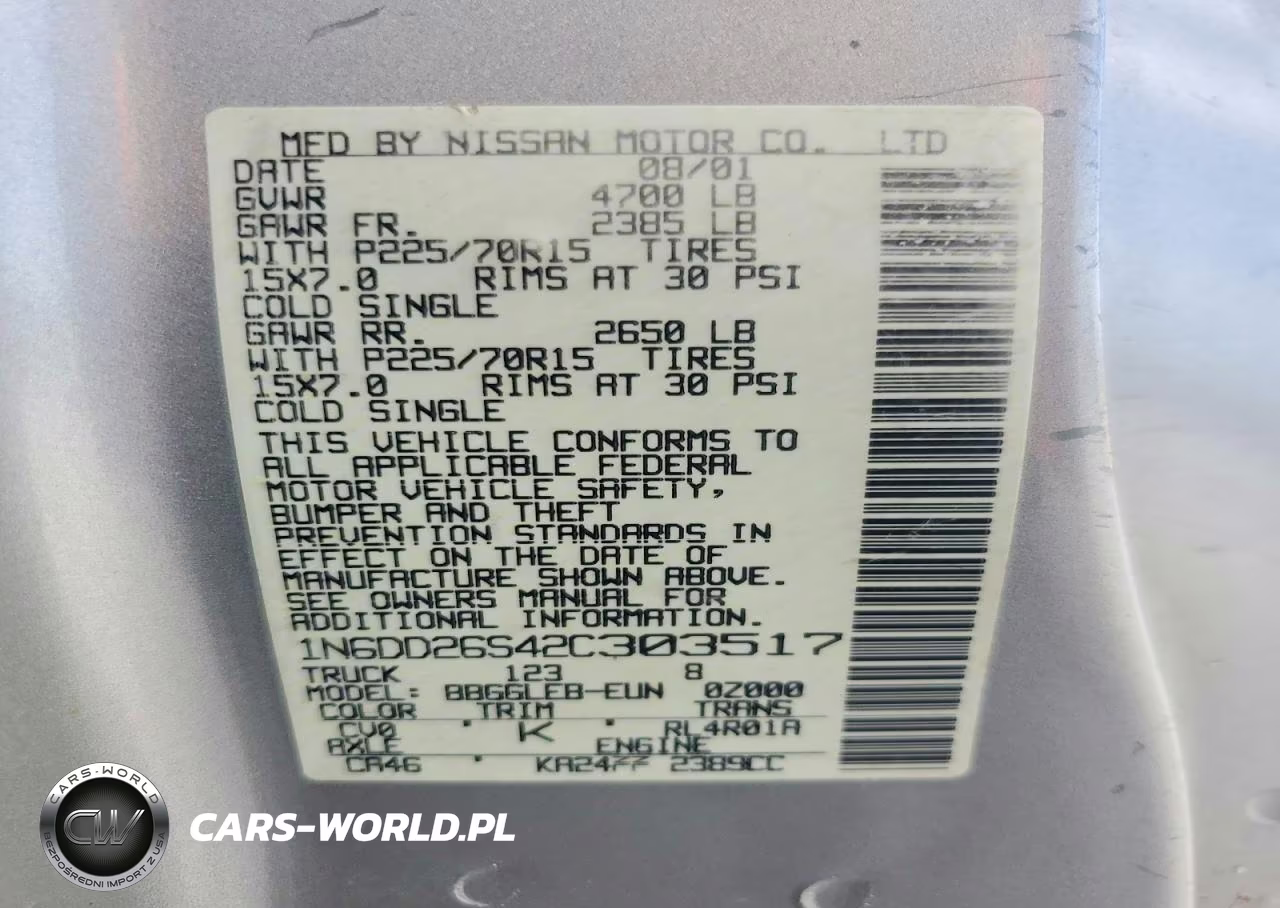 2002 Nissan Frontier Standard VIN:1N6DD26S42C303517 - 12