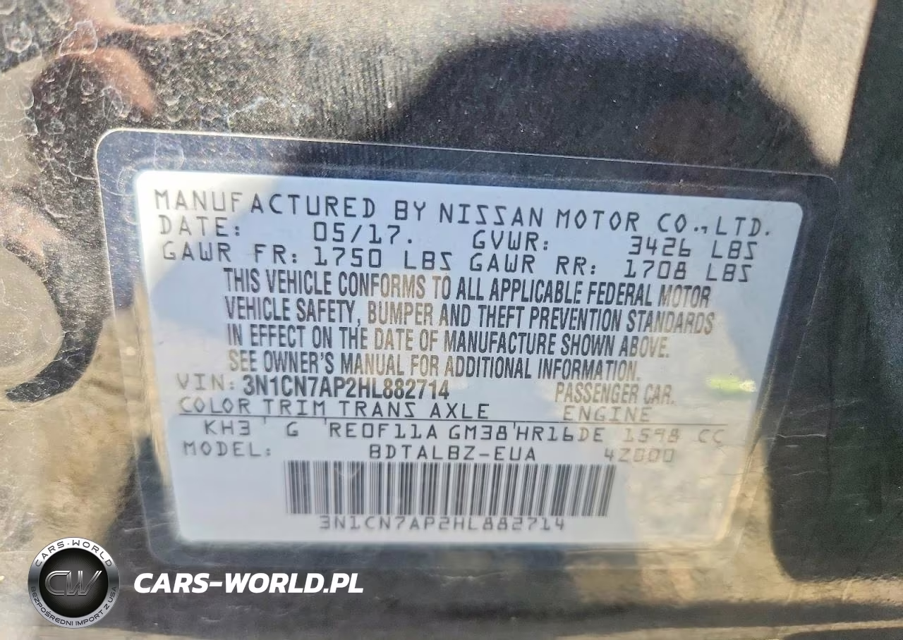 2017 Nissan Versa 1.6 Sv VIN:3N1CN7AP2HL882714 - 12