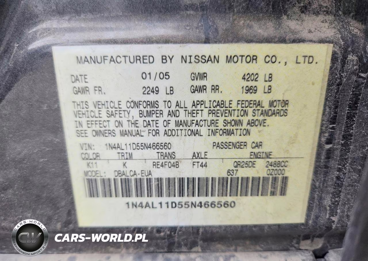 2005 Nissan Altima 2.5 VIN:1N4AL11D55N466560 - 12