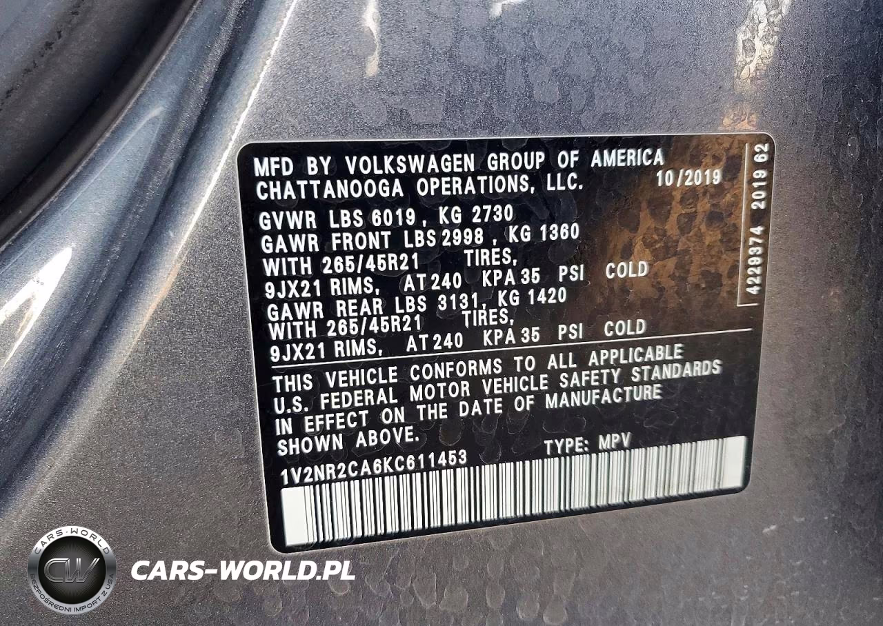 2019 Volkswagen Atlas Sel Premium VIN:1V2NR2CA6KC611453 - 14
