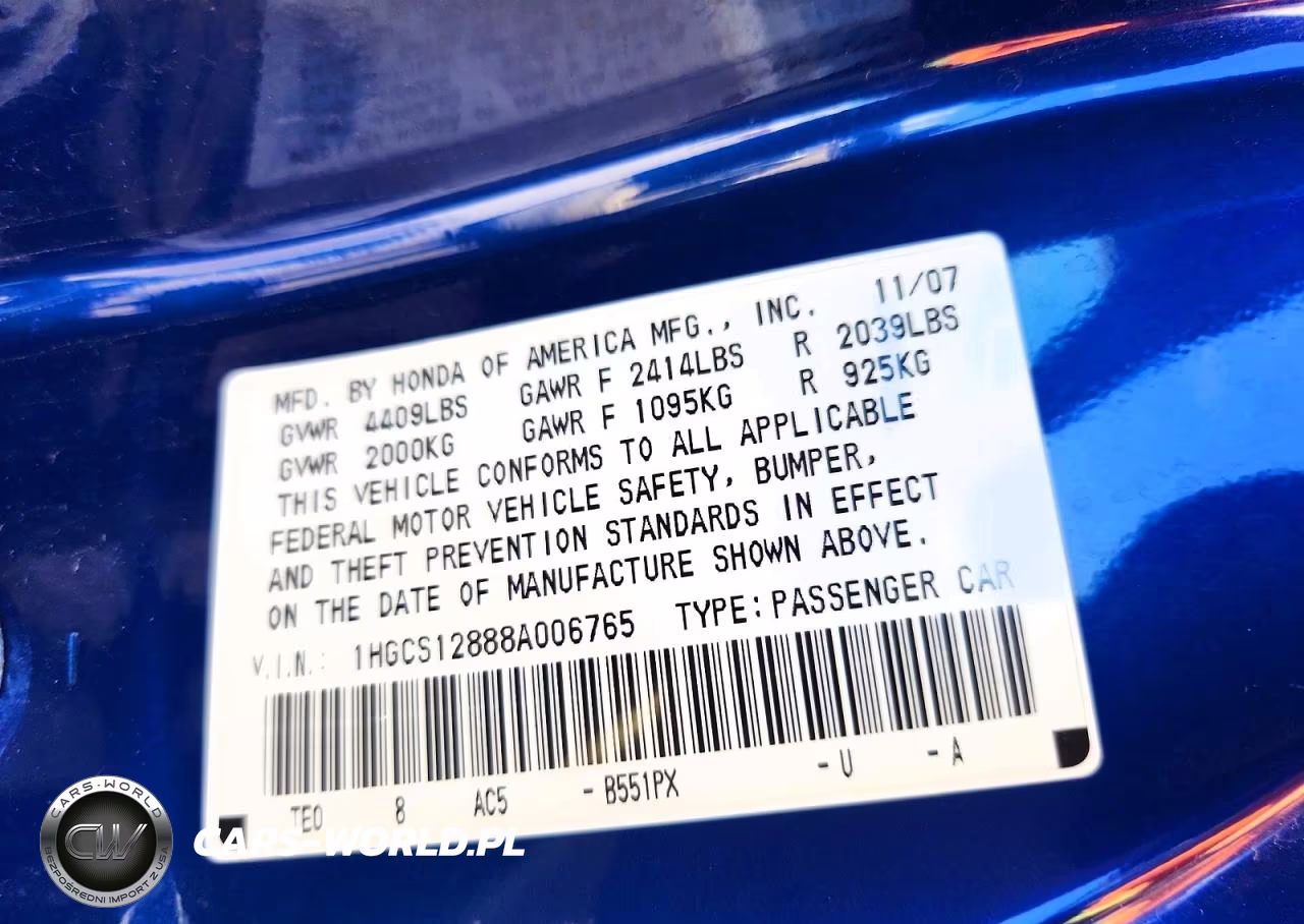 2008 Honda Accord Exl VIN:1HGCS12888A006765 - 12