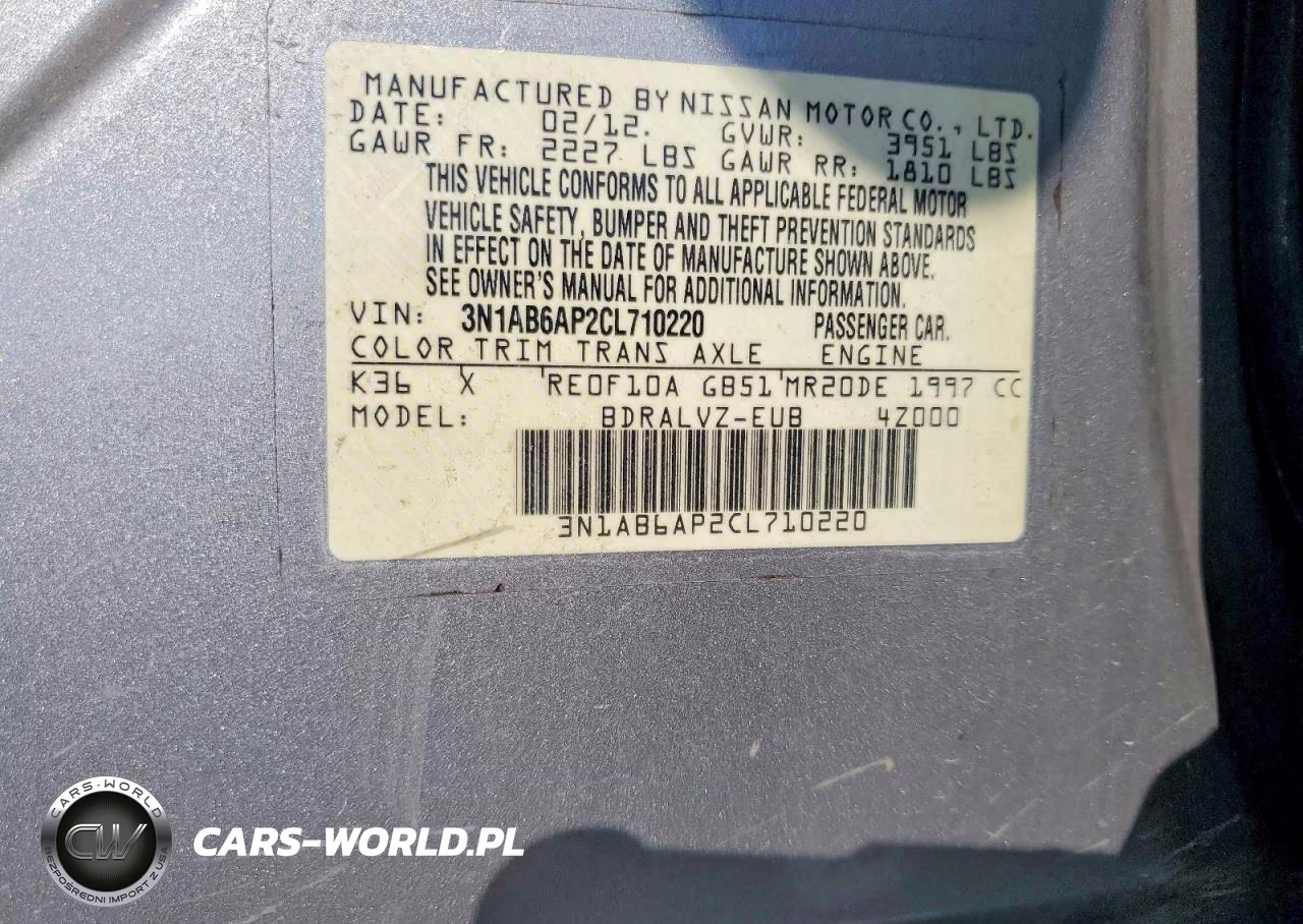 2012 Nissan Sentra 2.0 VIN:3N1AB6AP2CL710220 - 12