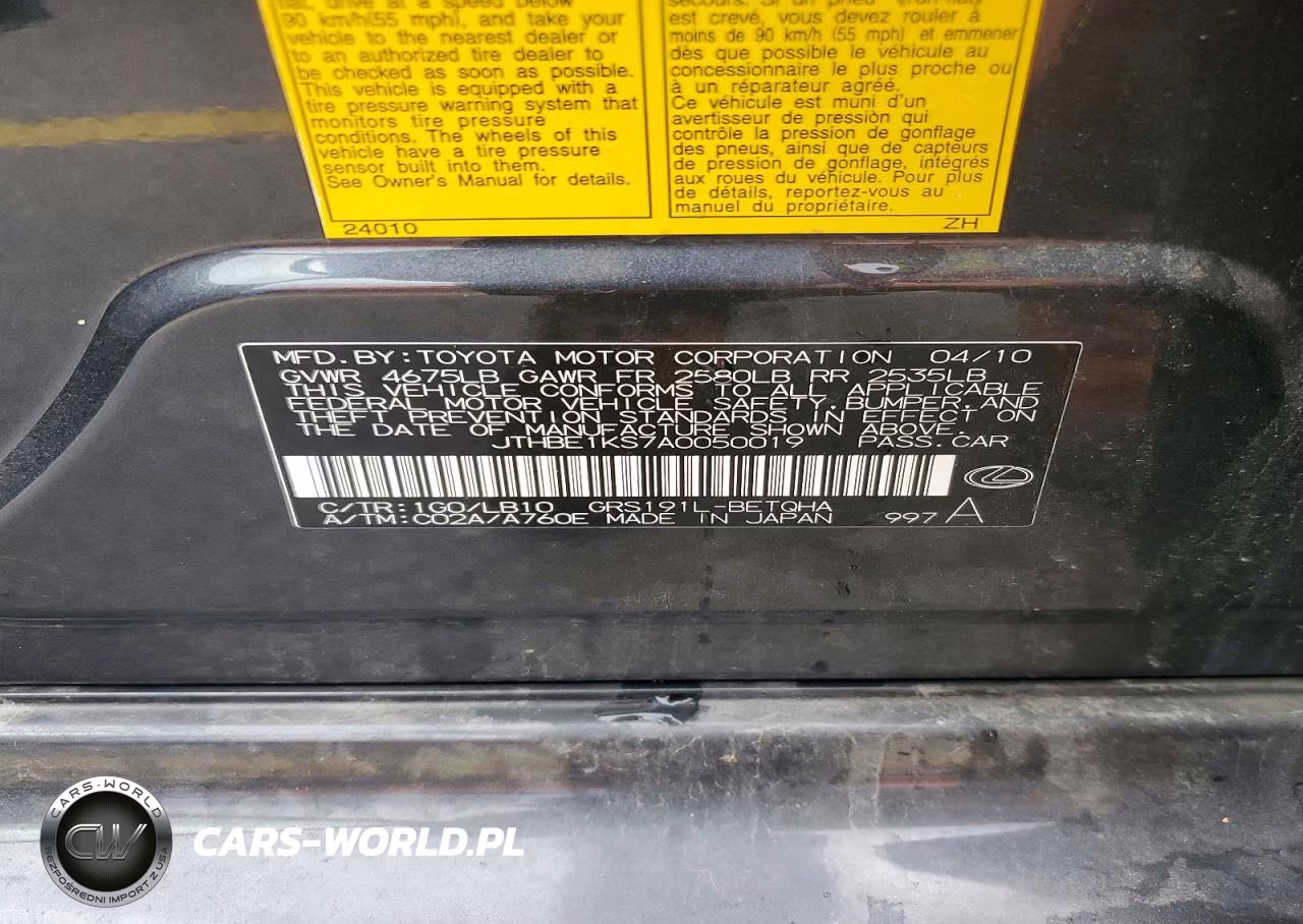 2010 Lexus Gs 350 VIN:JTHBE1KS7A0050019 - 12