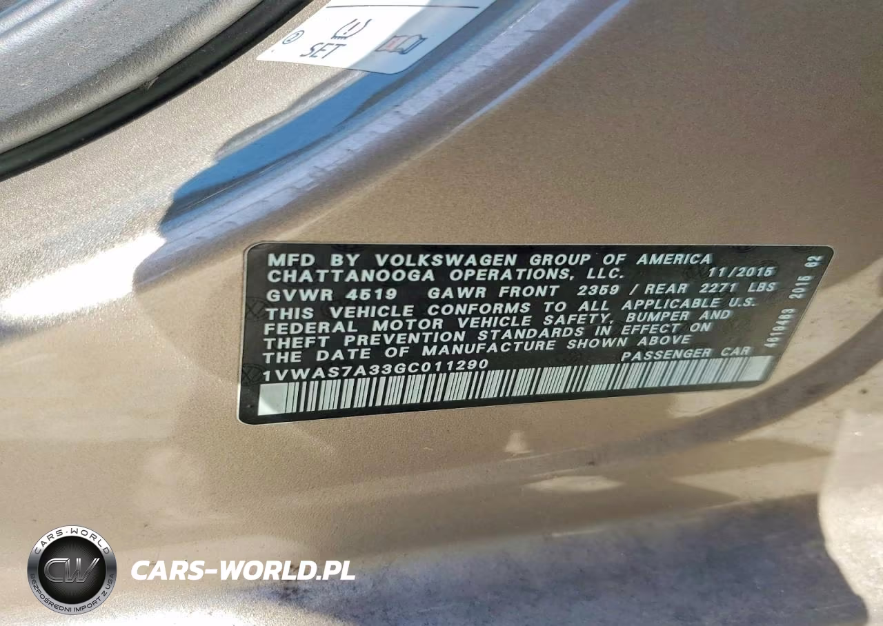 2016 Volkswagen Passat S VIN:1VWAS7A33GC011290 - 13