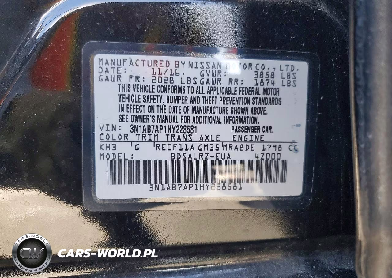 2017 Nissan Sentra Sr VIN:3N1AB7AP1HY228581 - 12