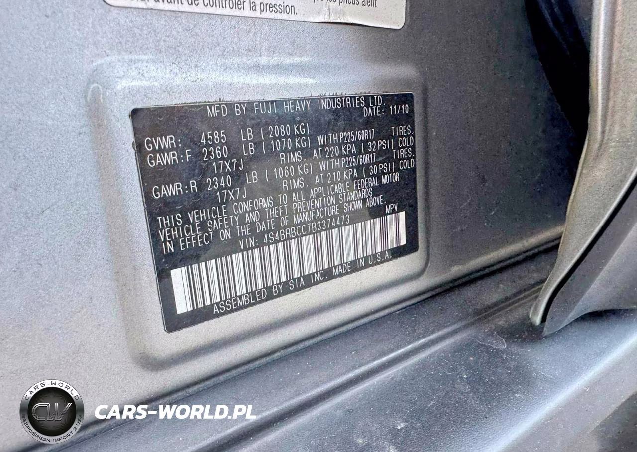 2011 Subaru Outback 2.5I Premium VIN:4S4BRBCC7B3374473 - 10
