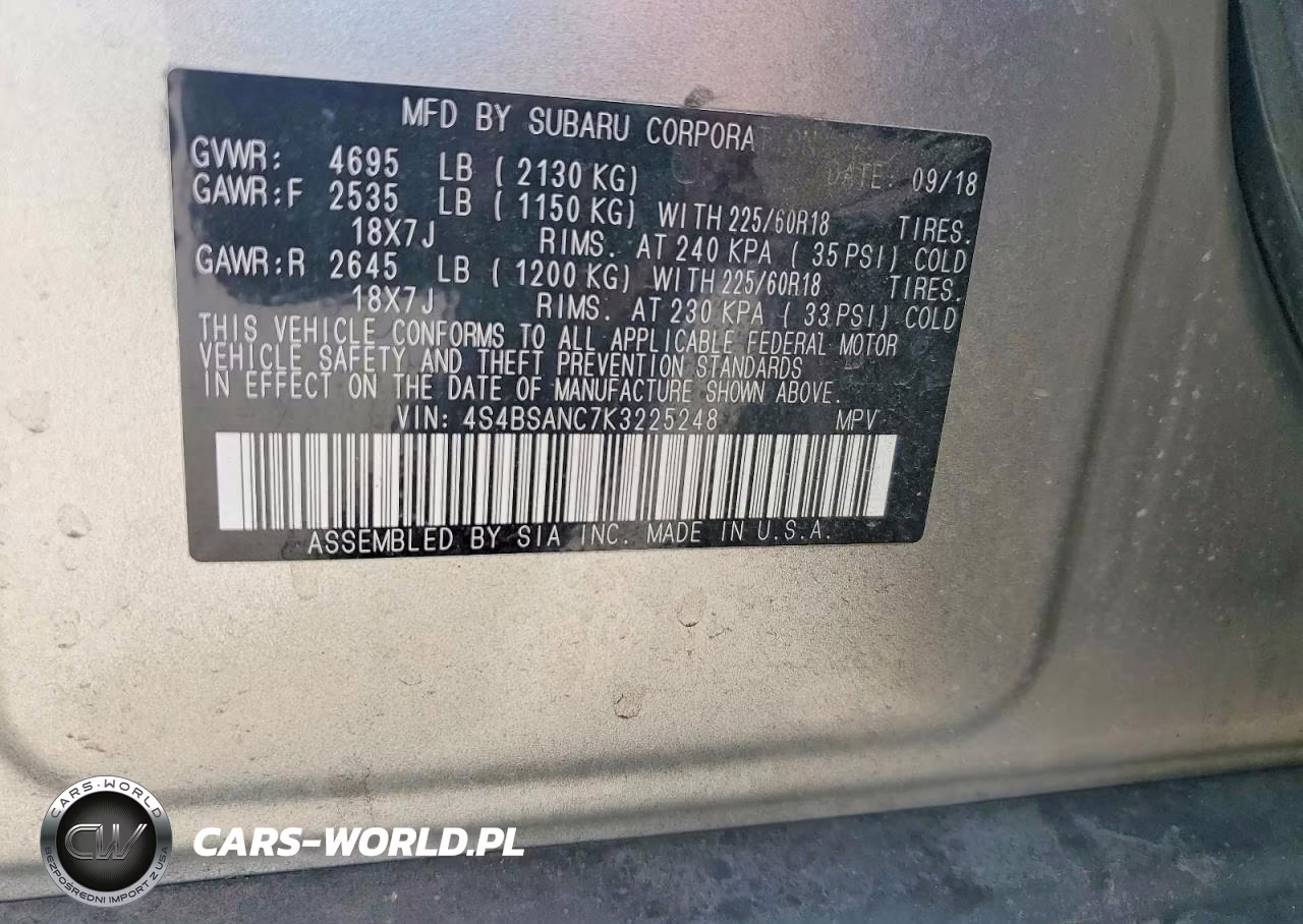 2019 Subaru Outback 2.5I Limited VIN:4S4BSANC7K3225248 - 13
