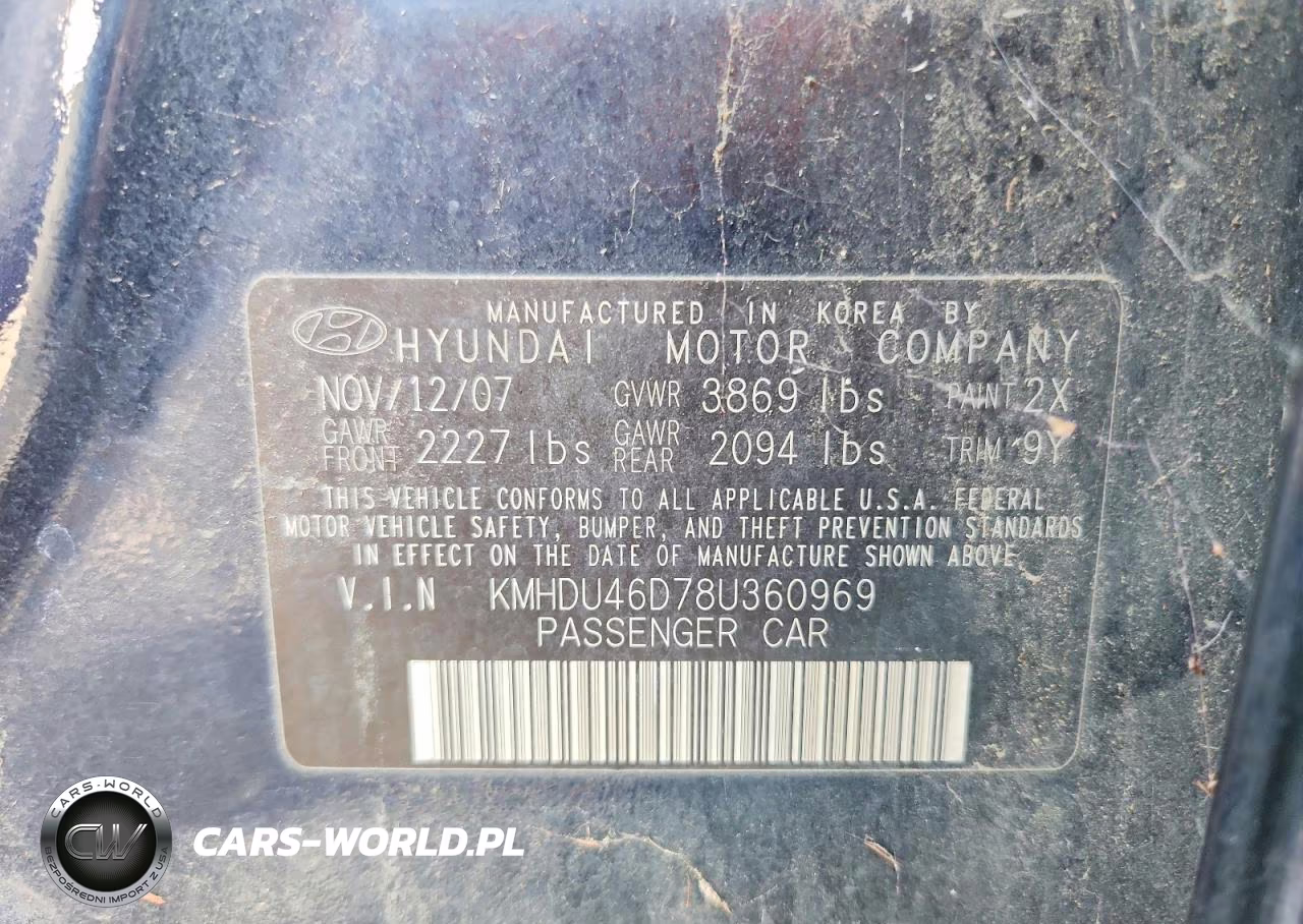 2008 Hyundai Elantra Gls VIN:KMHDU46D78U360969 - 12
