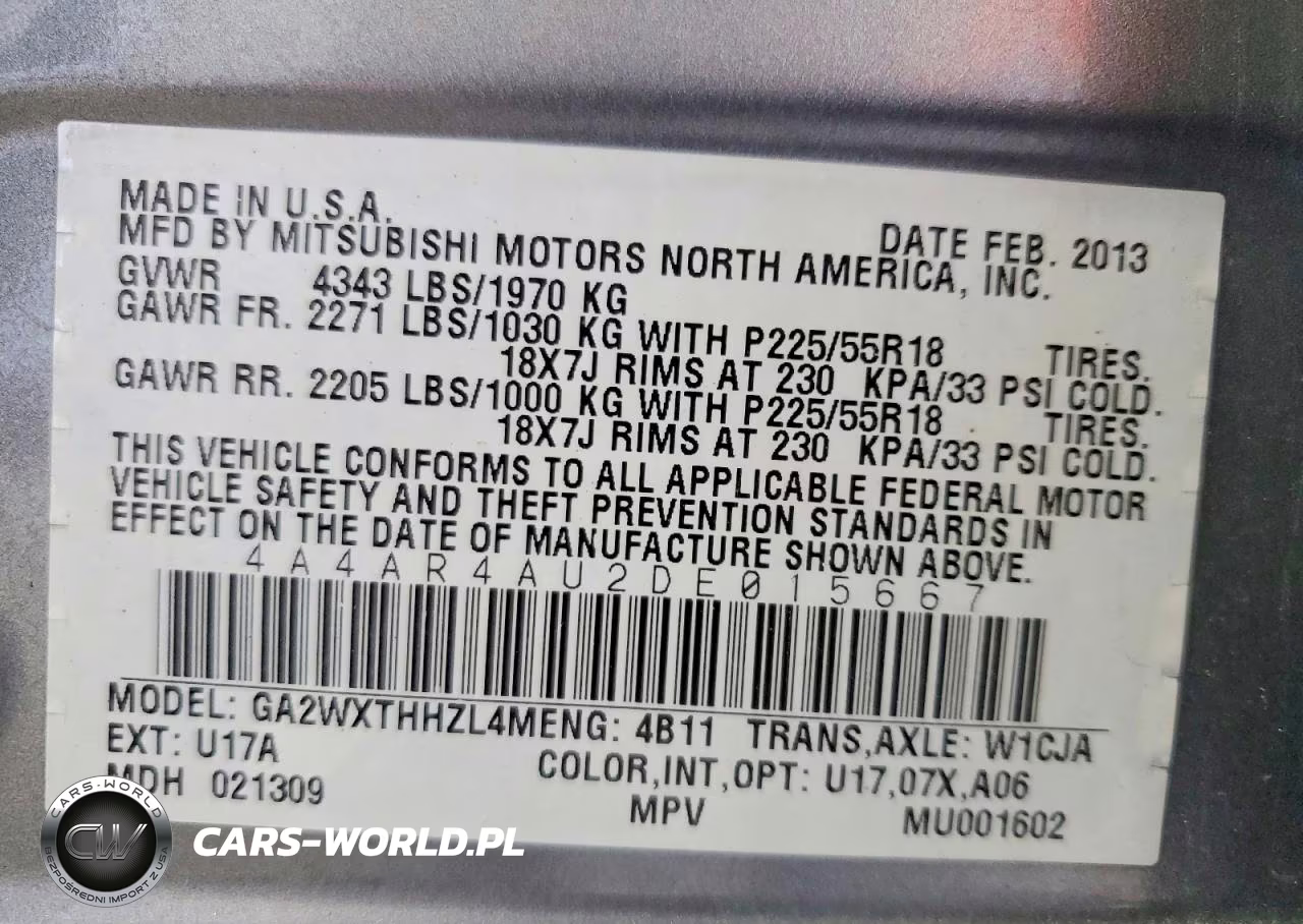 2013 Mitsubishi Outlander Sport Se VIN:4A4AR4AU2DE015667 - 13