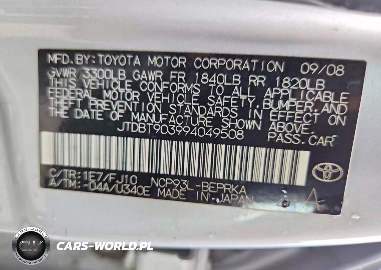 2009 Toyota Yaris Base VIN:JTDBT903994049508 - 12