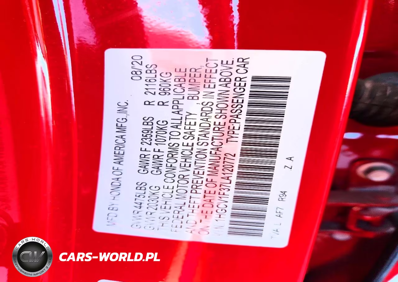 2020 Honda Accord Sport VIN:1HGCV1F37LA120772 - 13