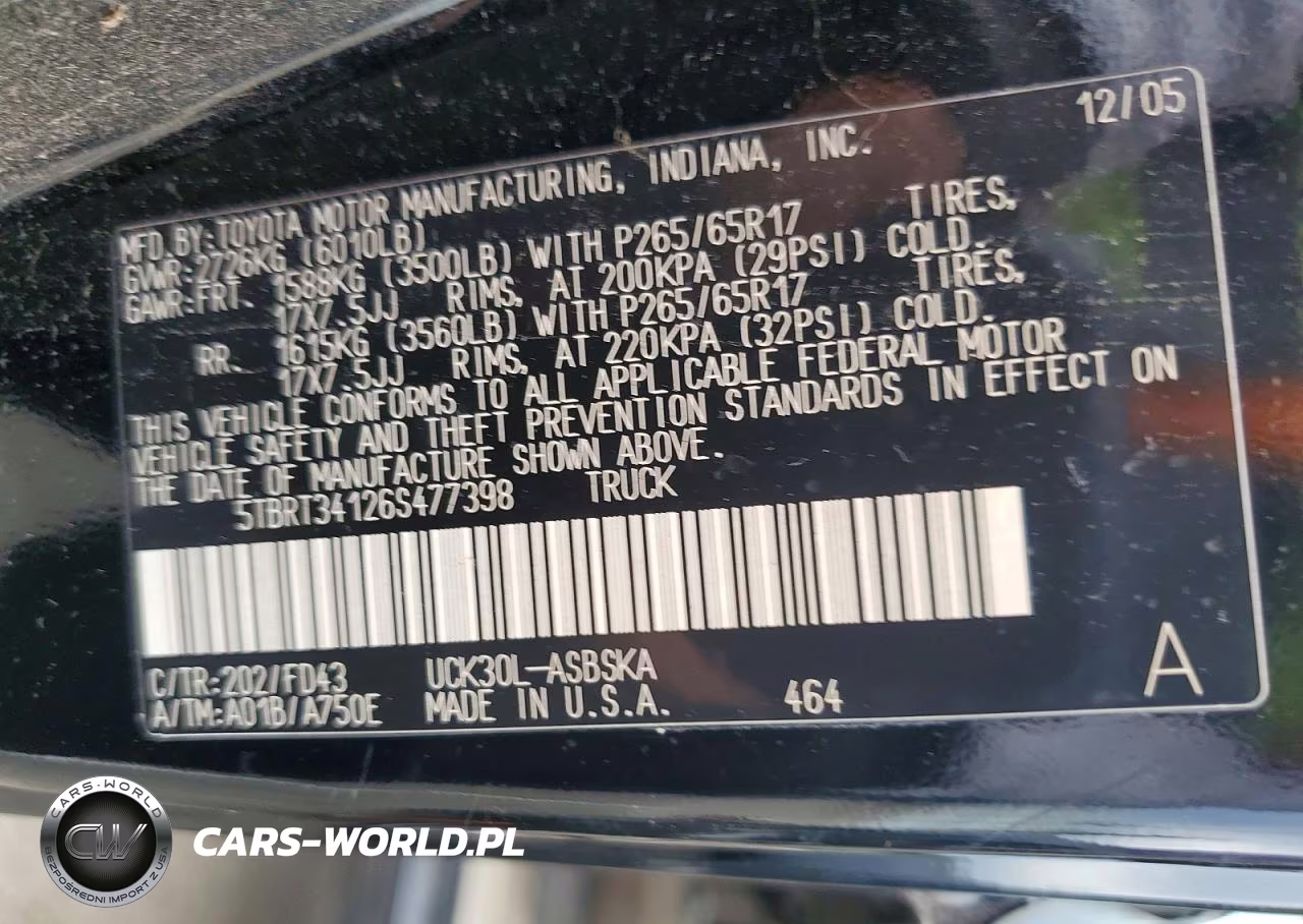 2006 Toyota Tundra Sr5 VIN:5TBRT34126S477398 - 13