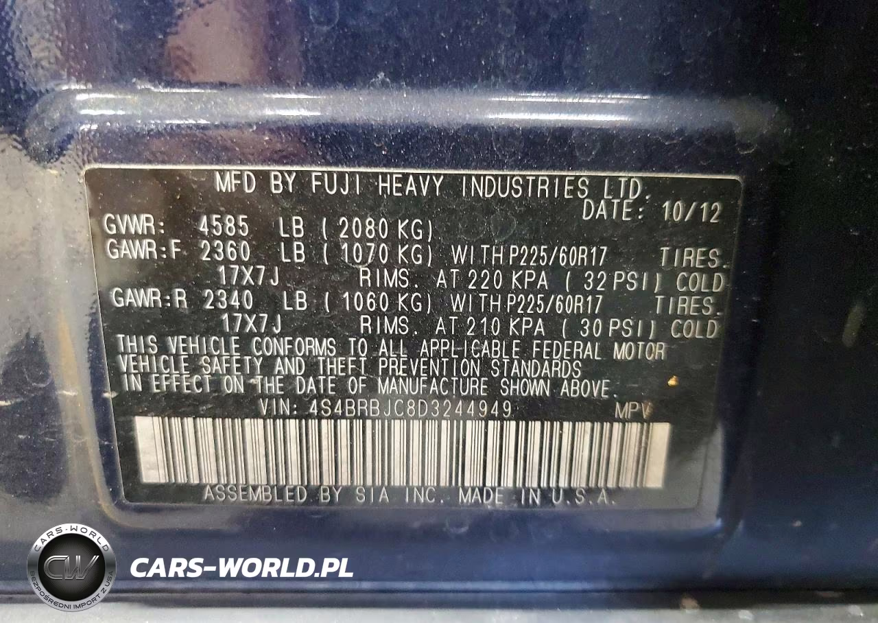 2013 Subaru Outback 2.5I Limited VIN:4S4BRBJC8D3244949 - 13